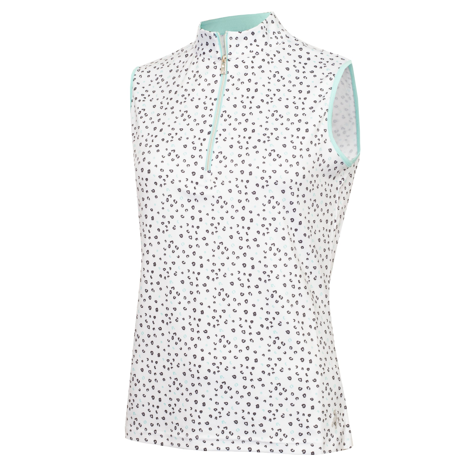 Green Lamb Ladies Leopard Print Sleeveless Polo with 1/4 Zip-Neck