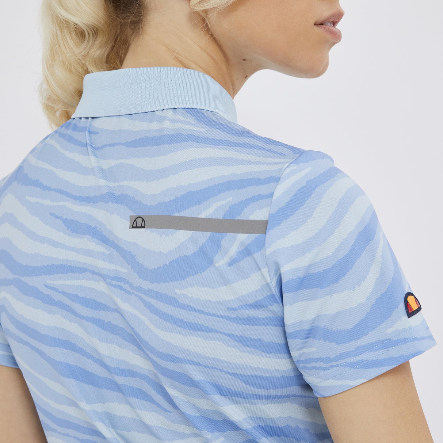 Ellesse Light Blue Short Sleeve Polo with Abstract Wave Print