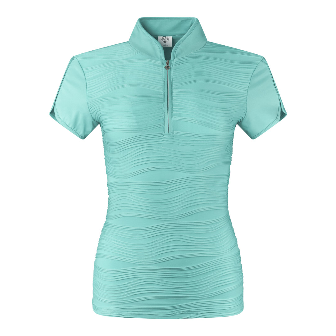 Pure Ladies Textured Wave Print Cap Polo Shirt in Ocean Blue