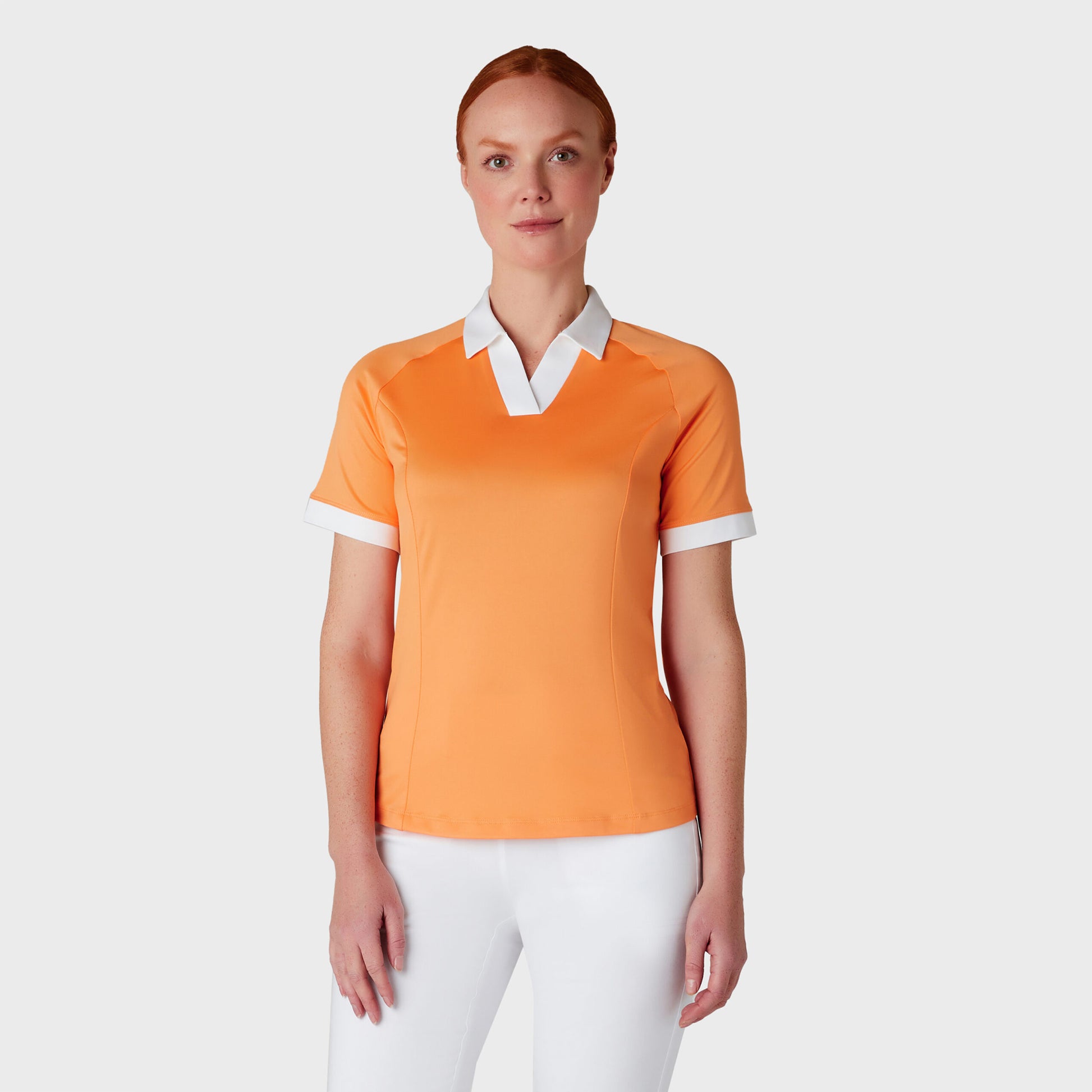 Callaway Ladies Short Sleeve Colour Block Golf Polo in Papaya