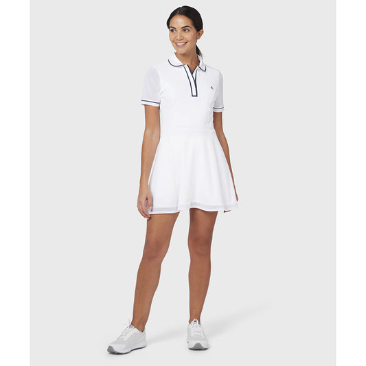 Original Penguin Ladies Mesh Detailed Short Sleeve Dress in Bright White