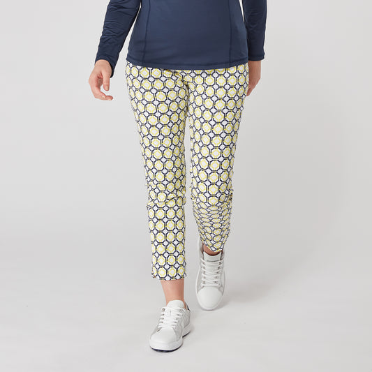 Swing Out Sister Ladies Sunshine and Navy Mosaic Pattern 7/8 Trousers	