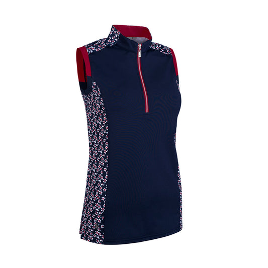 Glenmuir Ladies Navy Polo with Floral Print Panels