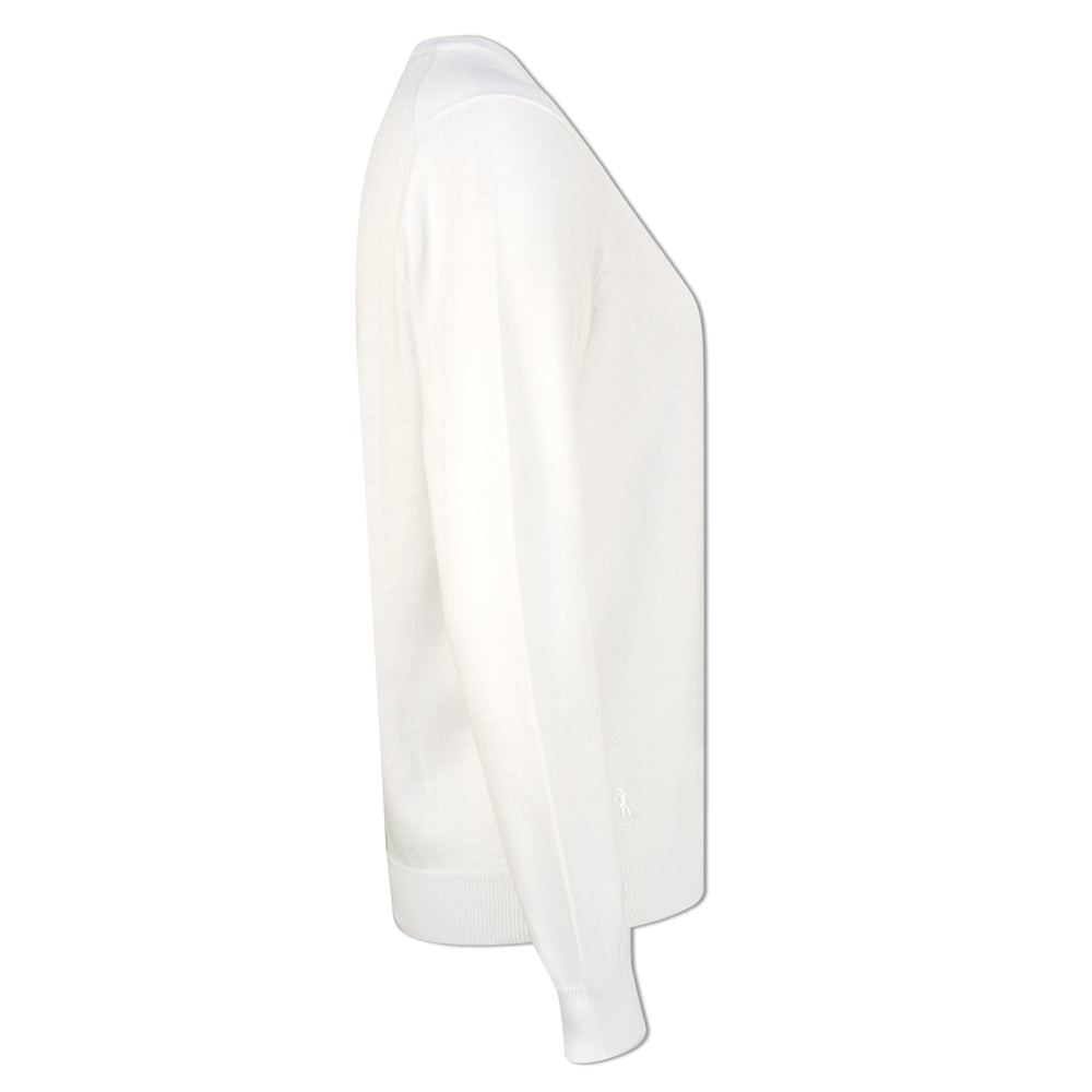 Glenmuir Ladies 100% Cotton V-Neck Sweater in White