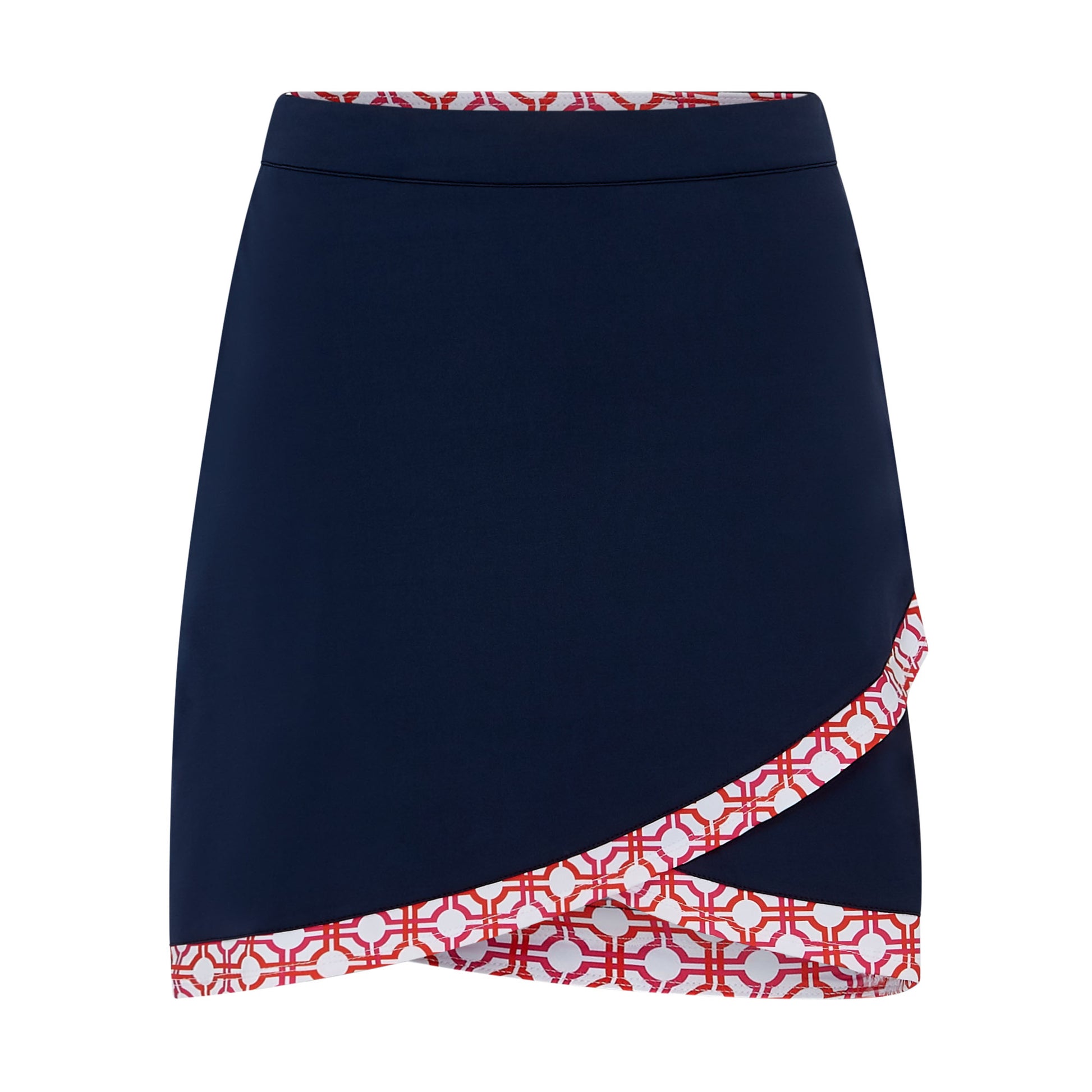 Swing Out Sister Ladies Navy Pull-On Scalloped Skort with Lush Pink and Mandarin Print Trim