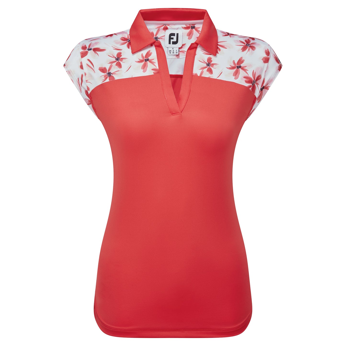 FootJoy Ladies Cap Sleeve Floral Print Panel Polo in Red