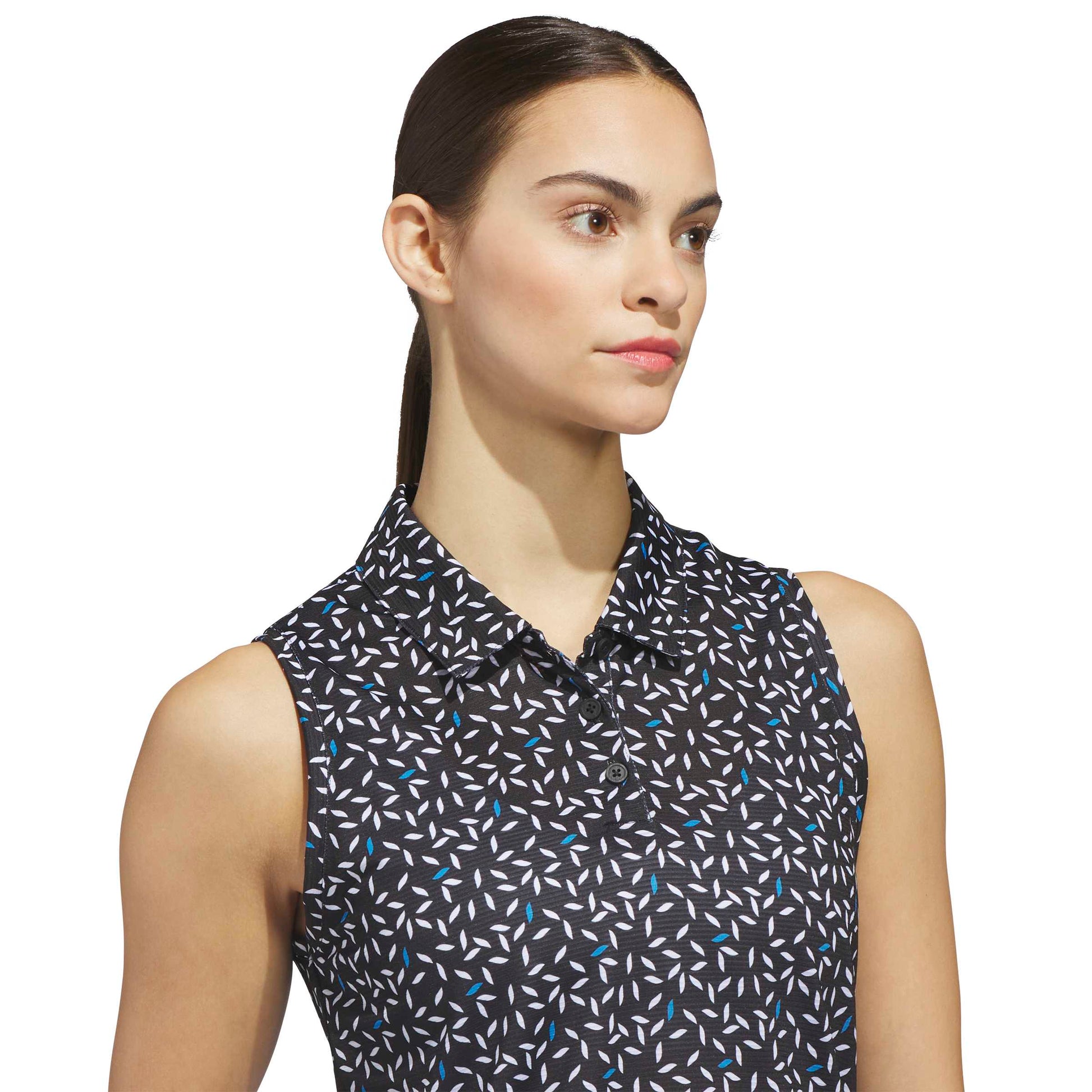 adidas Golf Ladies Sleeveless Polo with an Elegant Print and All-Day Cooling Performance