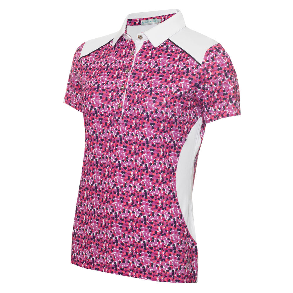 Green Lamb Ladies Short Sleeve Violet Petal Print Polo - Size 8 Only Left