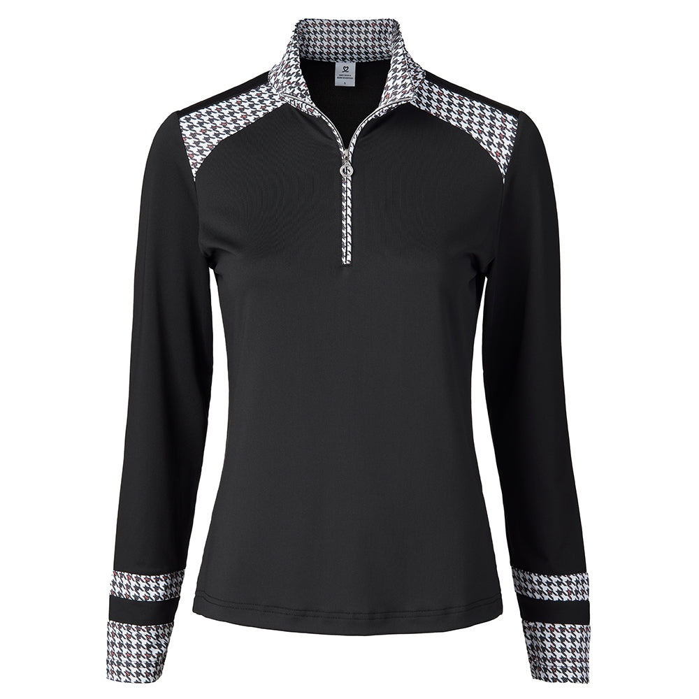 Daily Sports Ladies Zip Neck Golf Top with Hound Tooth Print