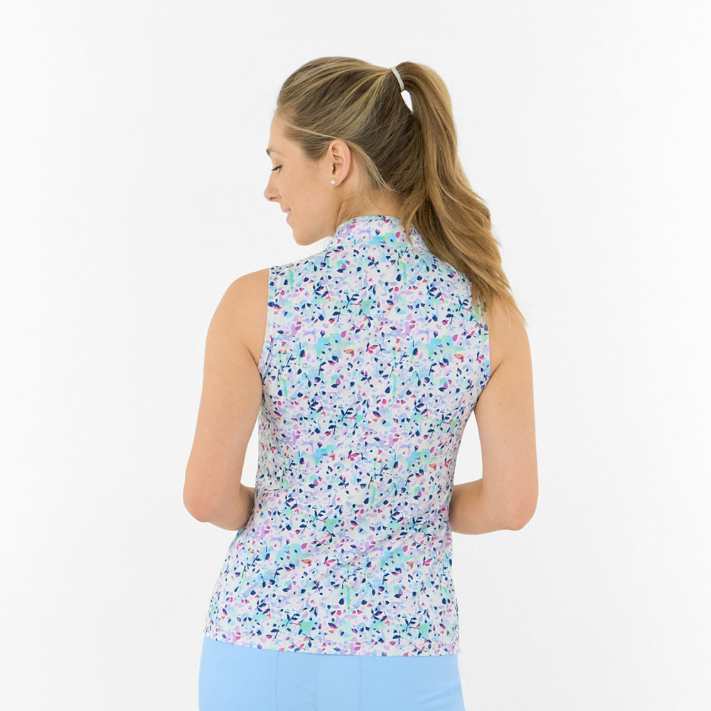 Pure Golf Ladies Sleeveless Polo in Abstract Nature Print – Inspired by Nature, Designed for Performance