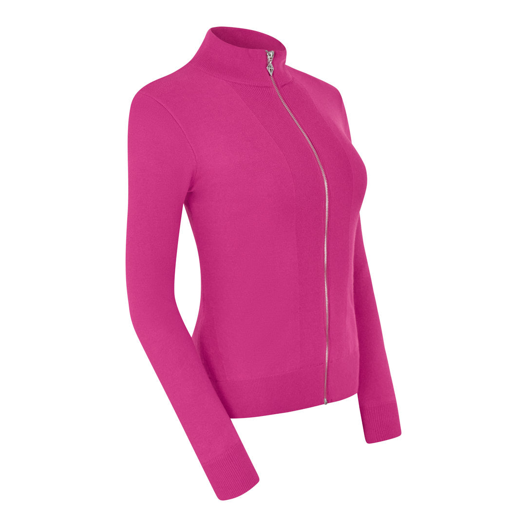 Pure Ladies Full Zip Lined Sweater in Pink Topaz