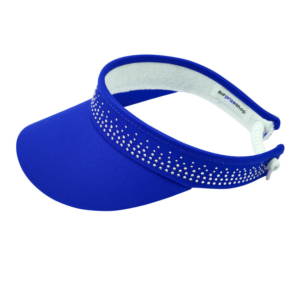 Surprizeshop Crystal Embellished Visor with Adjustable Fit in Royal Blue