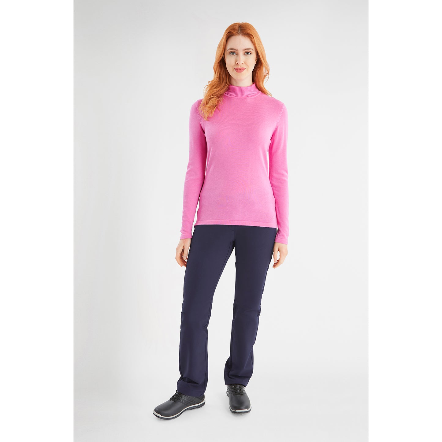 Green Lamb Ladies Cashmere Mix Roll Neck in Bubble Gum