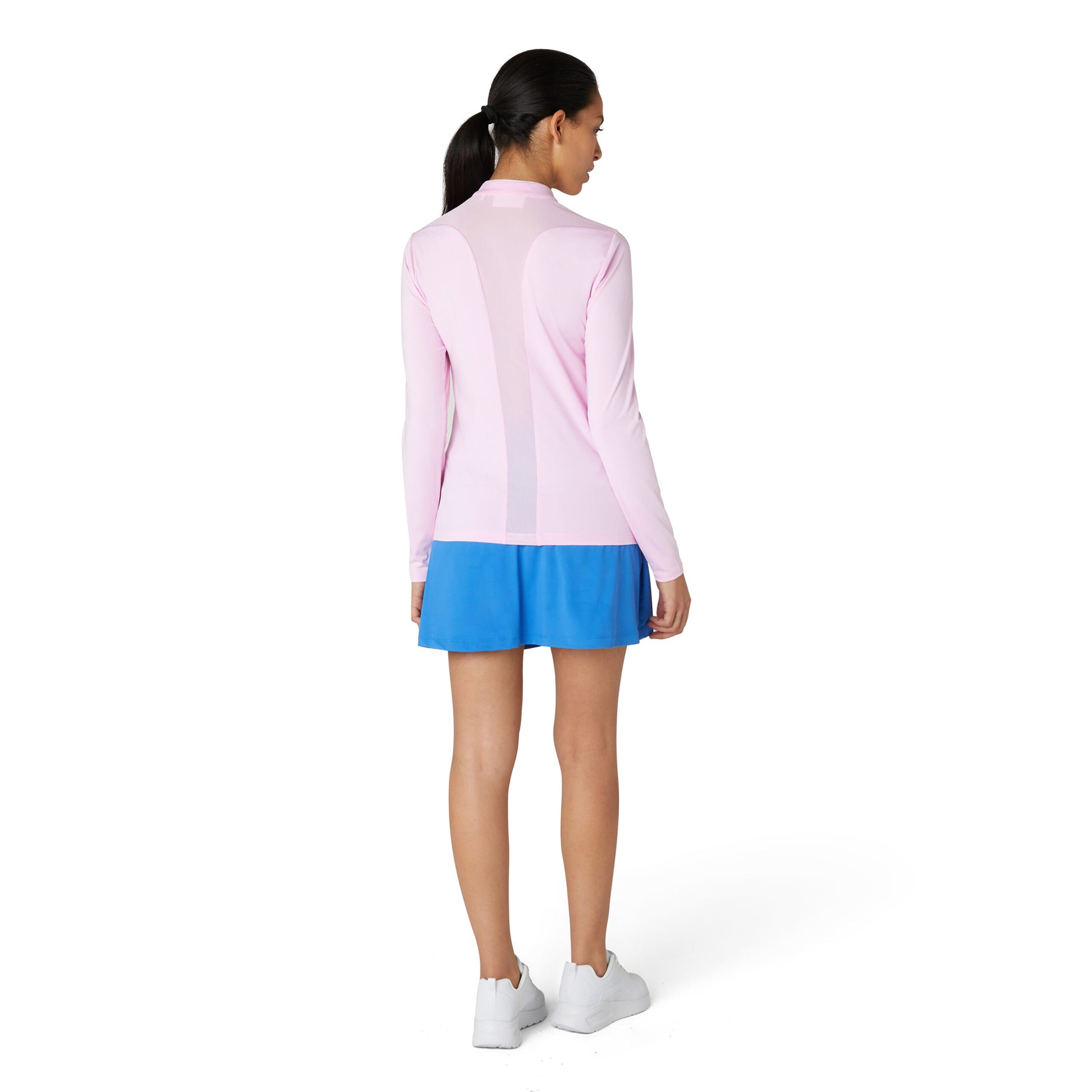 Original Penguin Women's Zip-Neck Top with Mesh Panels in Gelato Pink