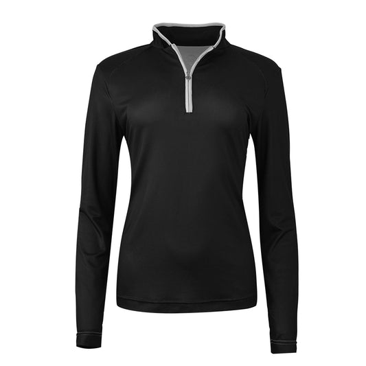 Pure Golf Ladies Long Sleeve Zip-Up Polo in Black
