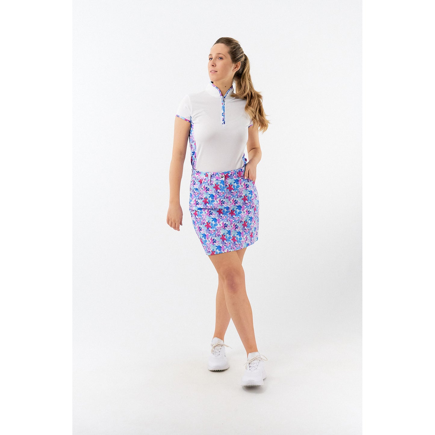 Pure Ladies Cap Sleeve Polo Shirt With Floral Print Side Panels