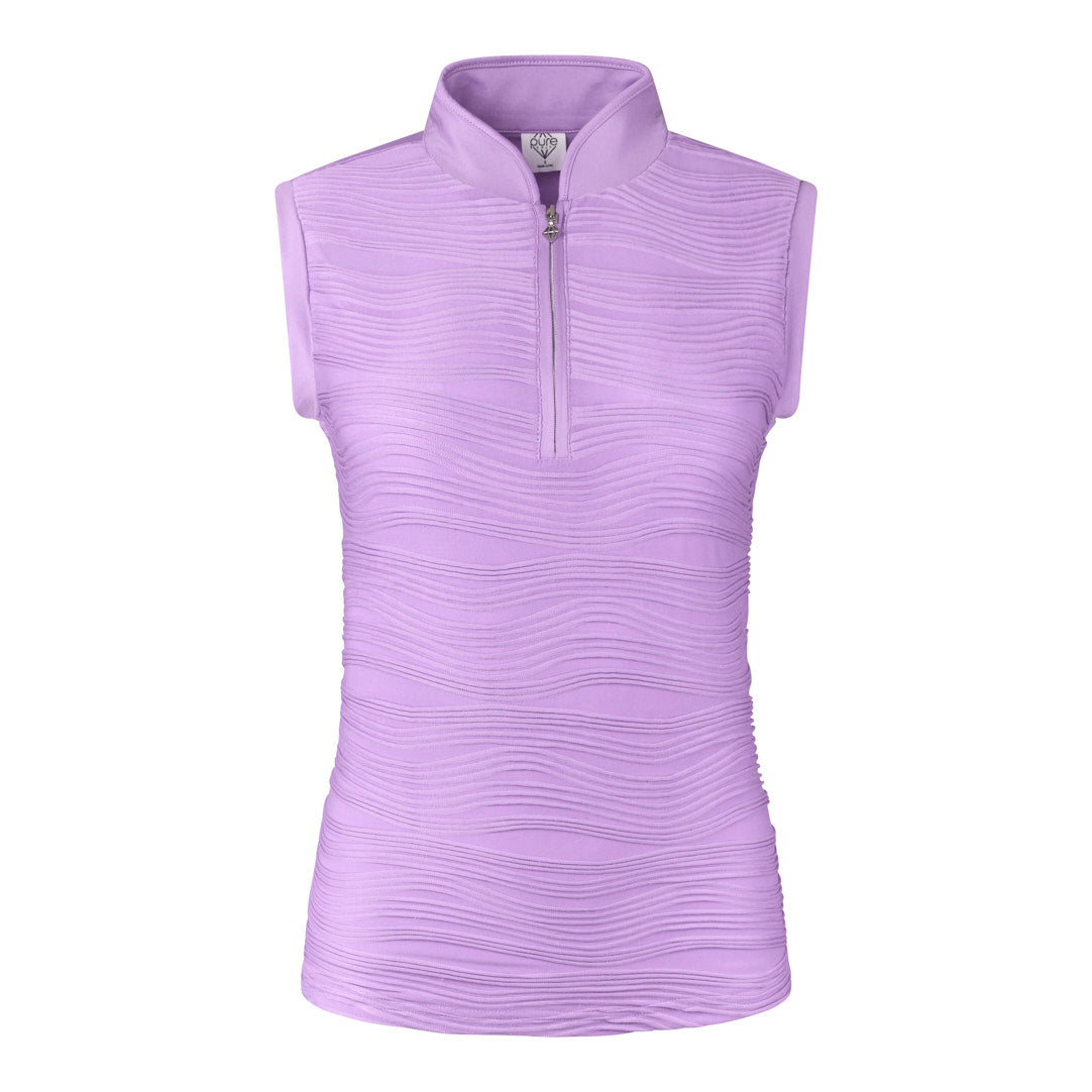 Pure Ladies Textured Wave Print Sleeveless Polo Shirt in Lilac