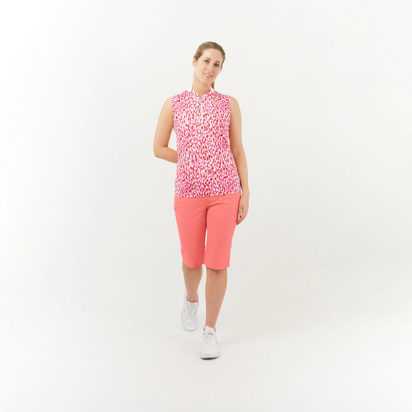 Pure Petal Polka Sleeveless Polo with Sweetheart Collar