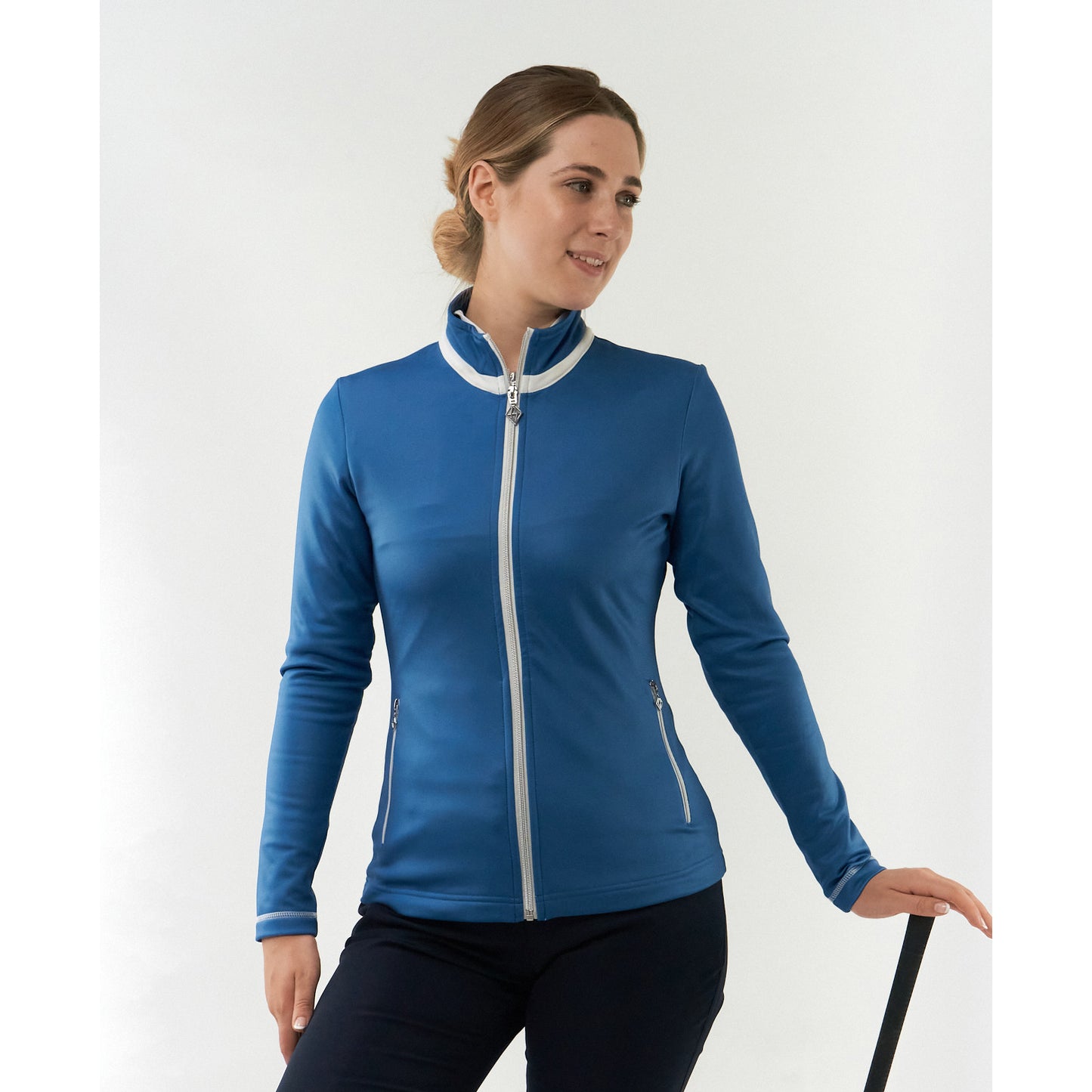 Pure Golf Ladies Mid-Layer Full Zip Golf Jacket in Petrol Blue