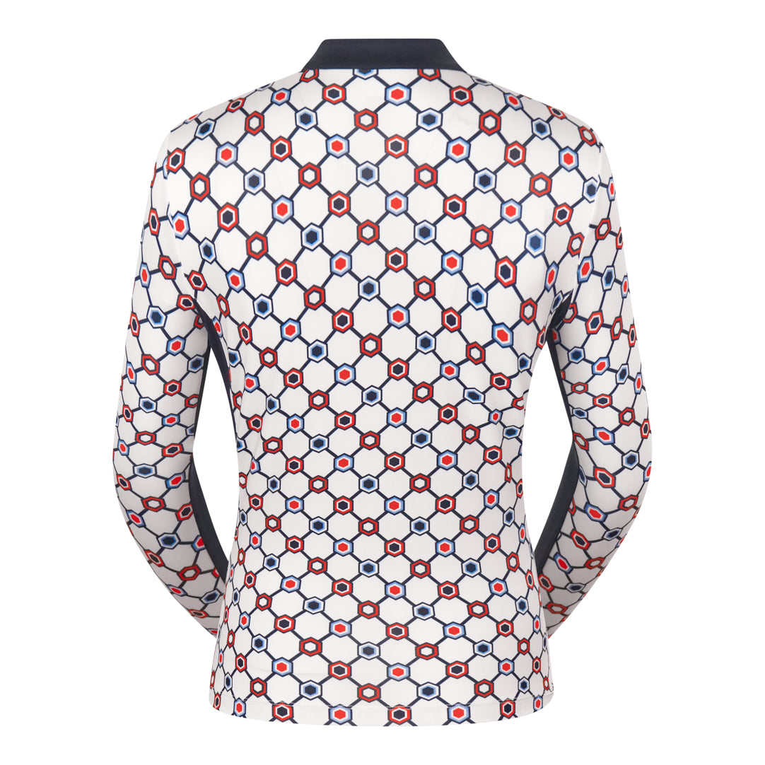 Tail Ladies Long Sleeve Top in a Geometric Hexagon Print