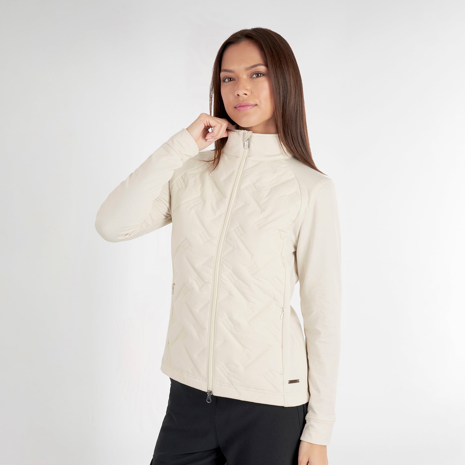 Green Lamb Ladies Hybrid Jacket with Debossed Linear Pattern