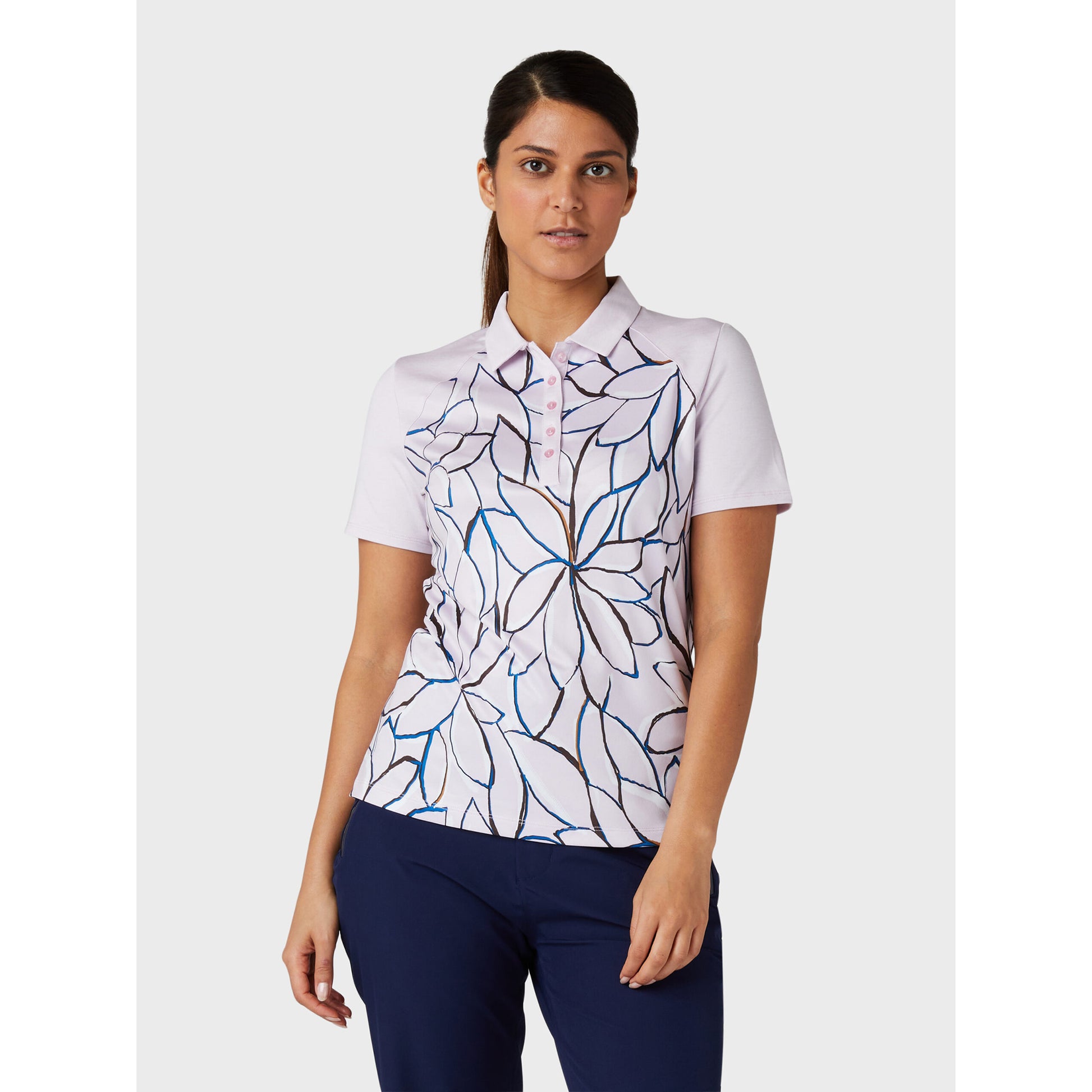 Callaway Ladies Short Sleeve Polo Shirt with Floral Pattern in Pink Nectar