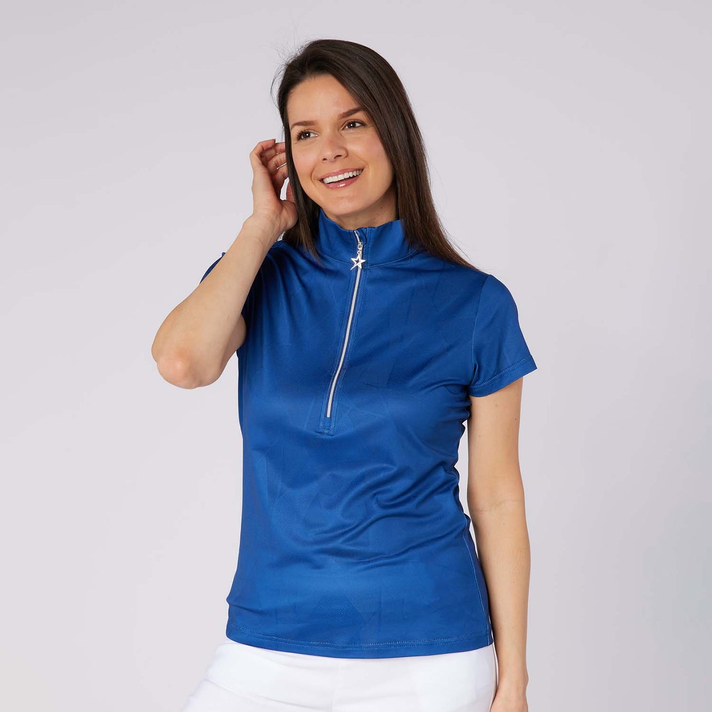 Swing Out Sister Embossed Ladies Polo with Zip Neck – A Stylish Staple for Every Season