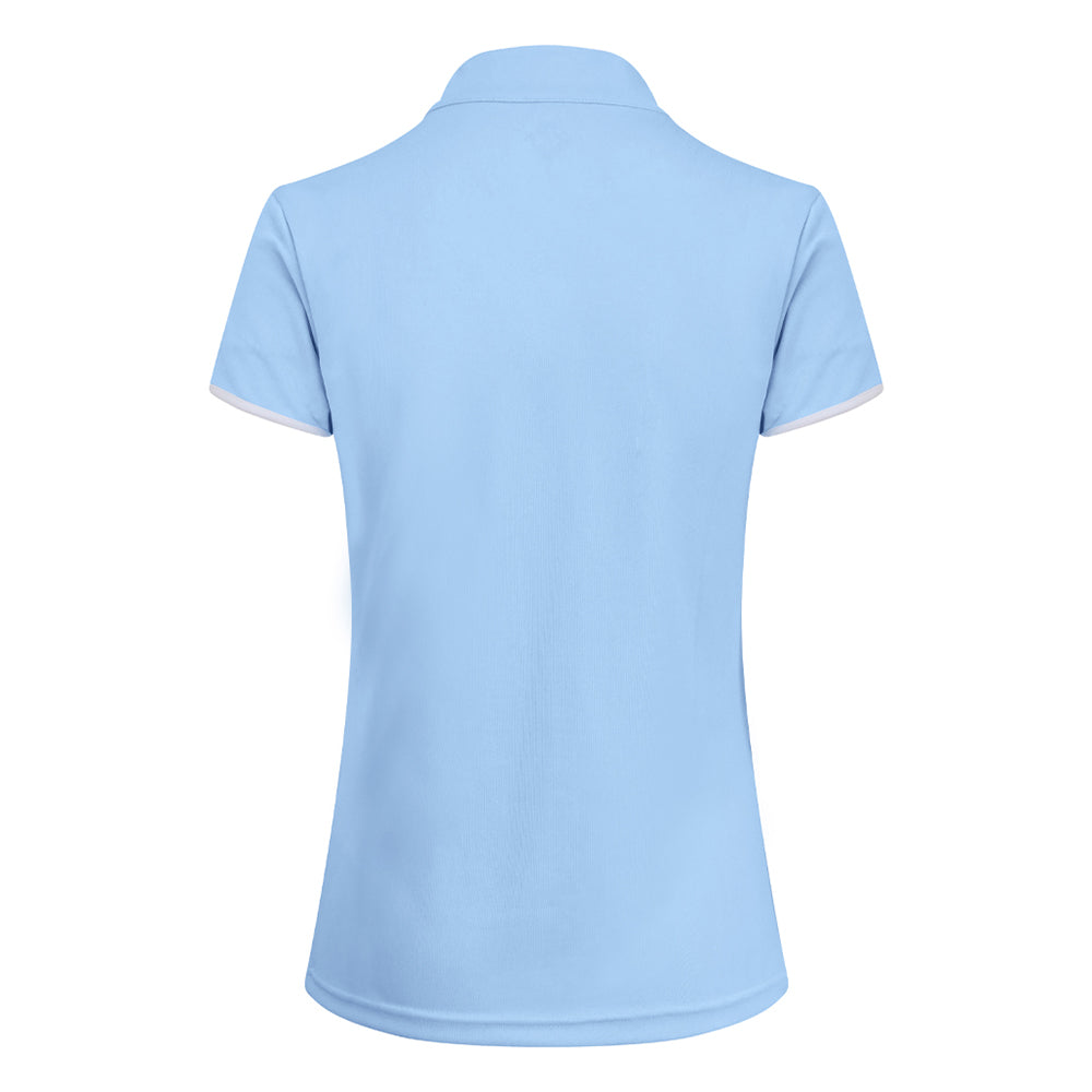 Pure Golf Ladies Cap Sleeve Mandarin Polo Shirt in Pale Blue