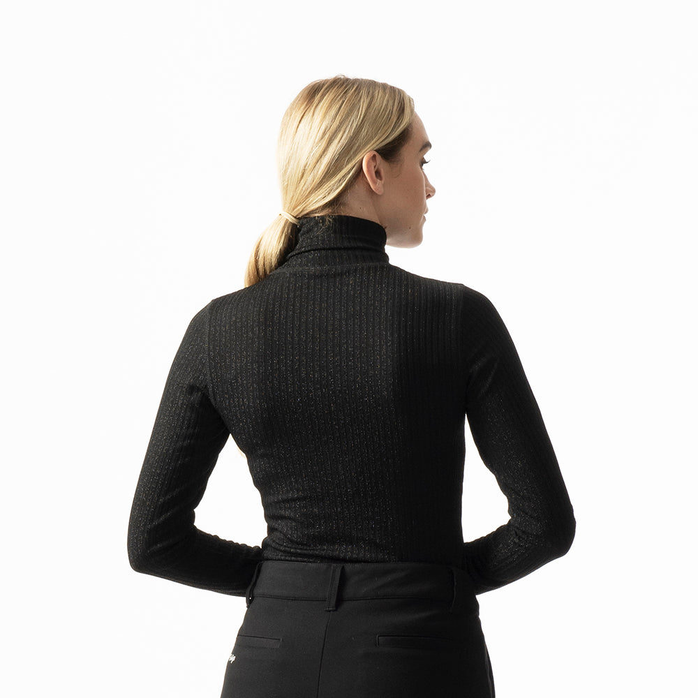 Daily Sports Ladies Long Sleeve Roll-Neck in Black with Silver Thread