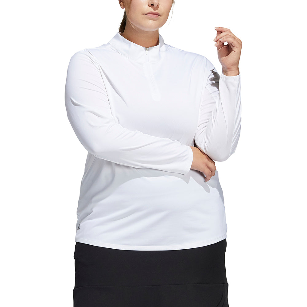 adidas Ladies Plus Size Long Sleeve Golf Polo with Mesh Panels in White