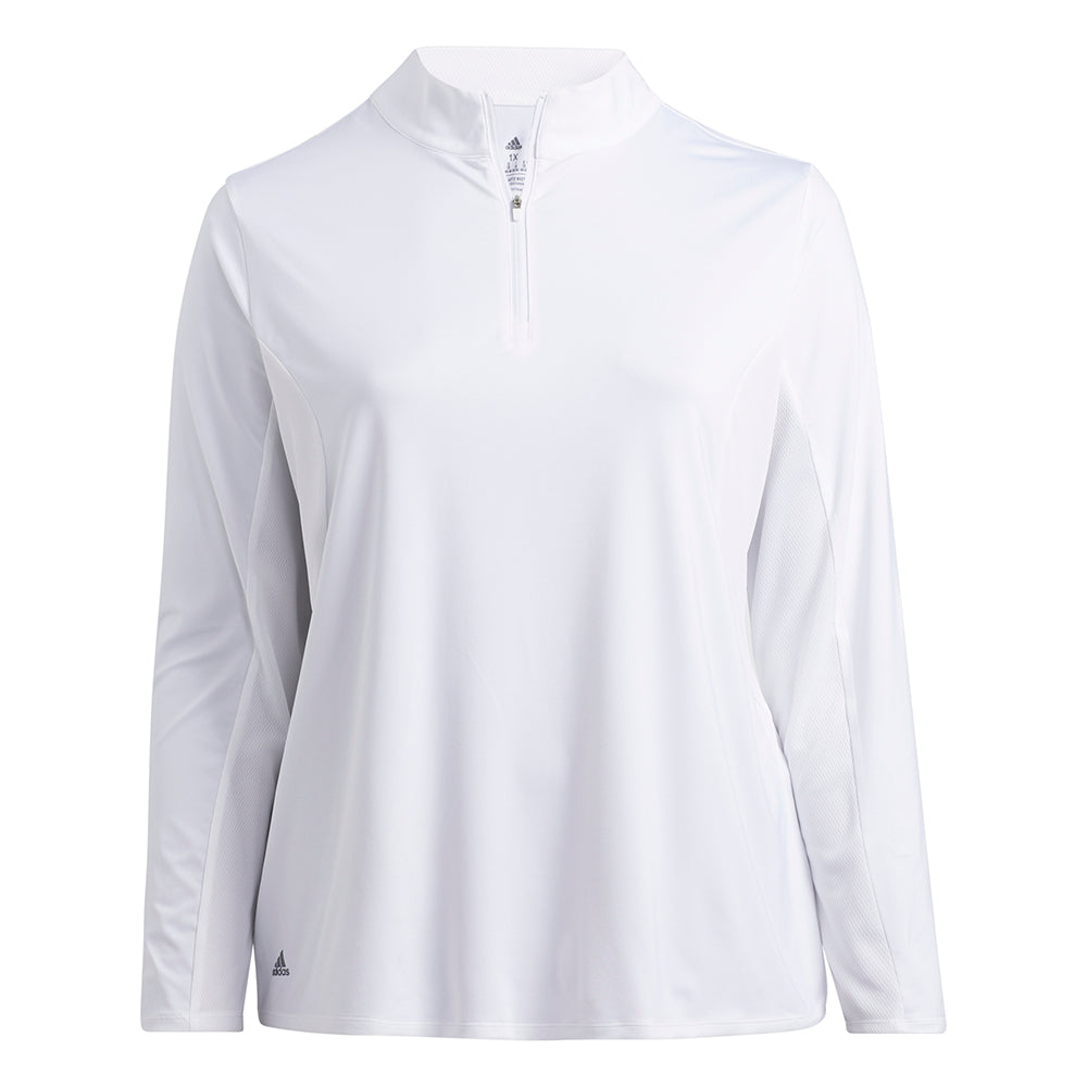 adidas Ladies Plus Size Long Sleeve Golf Polo with Mesh Panels in White