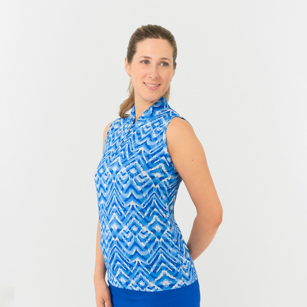 Pure Golf Ladies Sleeveless Polo in Aztec Style Print