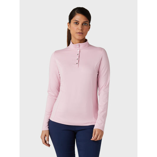 Callaway Ladies Thermal Long Sleeve Fleece Back Jersey Polo in Pink Nectar