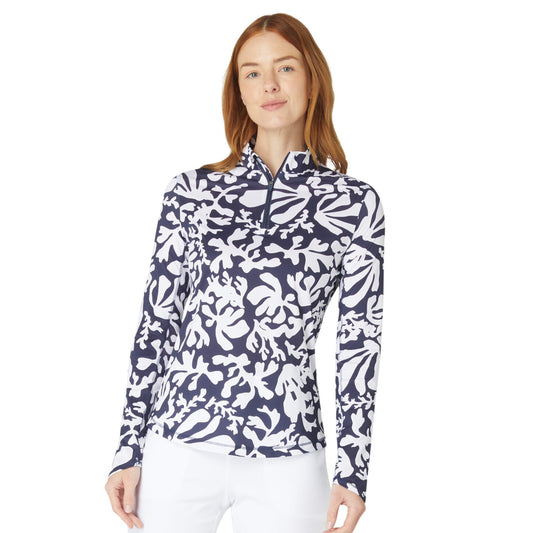 Callaway Ladies Navy Abstract Floral Print Golf Top