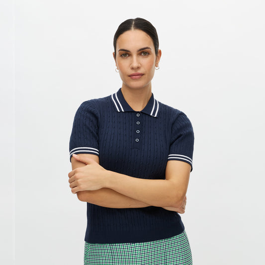 Rohnisch Ladies Knitted Navy Polo for Luxurious Cotton-Rich Comfort & Timeless Fairway Style