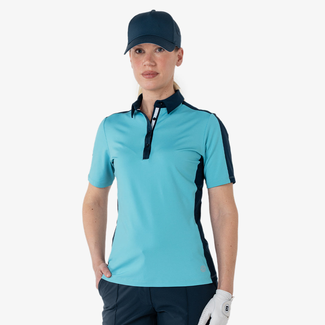 Galvin Green Ladies Short Sleeve Polo with Flattering Contrast Panels in Navy