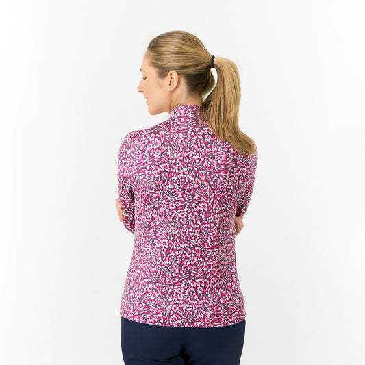 Pure Golf Ladies Long Sleeve Mid-Layer Top in Ripple Effect Print - Last One Small Only Left