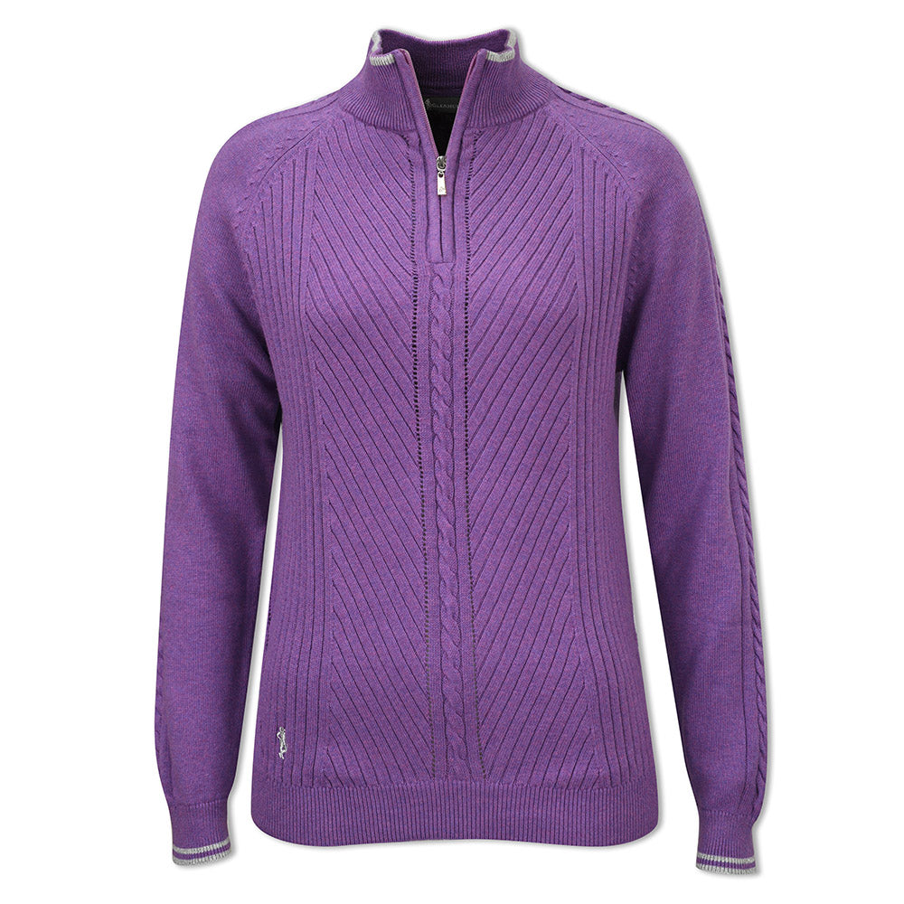 Glenmuir Ladies Rib & Cable Design Zip-Neck Sweater with Cashmere in Amethyst Marl
