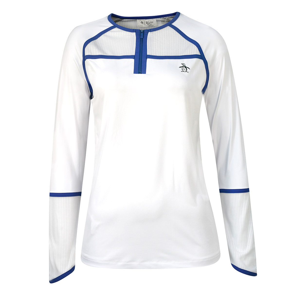 Original Penguin Ladies Longsleeve Mesh Insert Raglan Top in Bright White