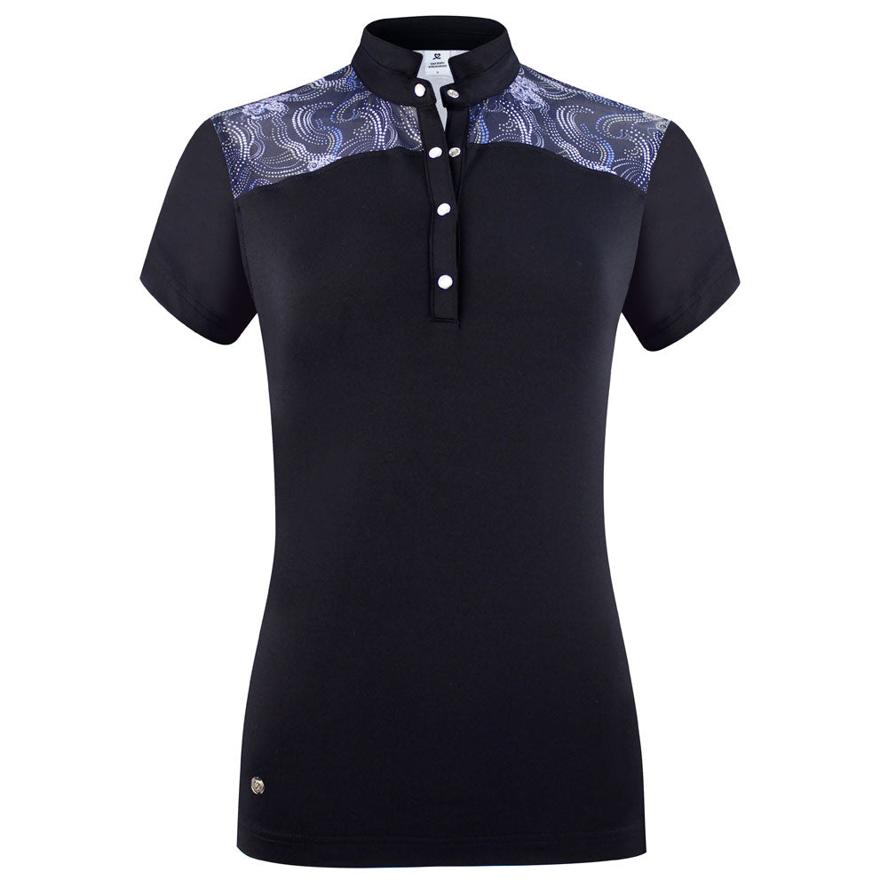 Daily Sports Ladies Short Sleeve Polo in Navy & Printed Mesh