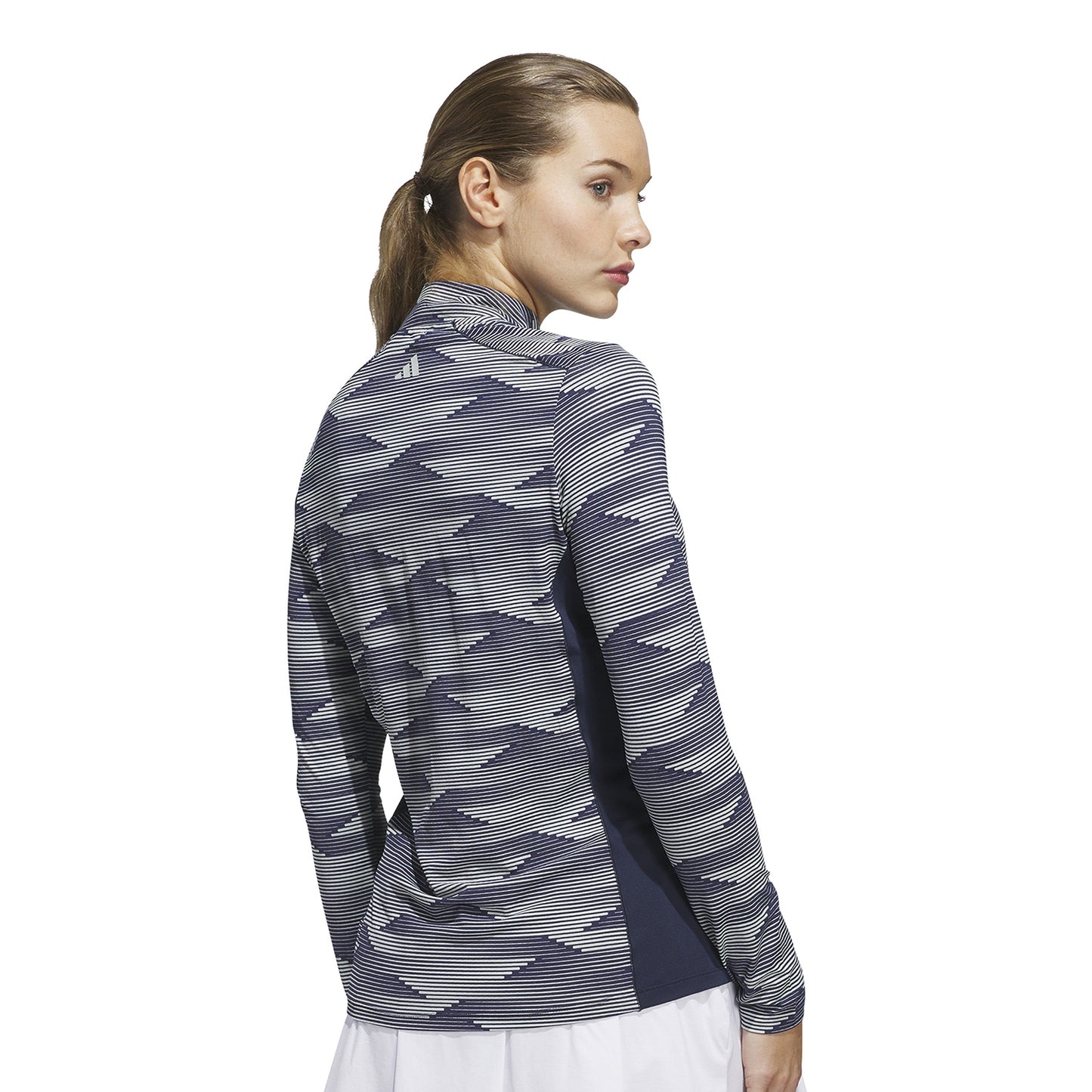 adidas Golf Women's Navy Zip-Neck Top with Abstract Linear Print