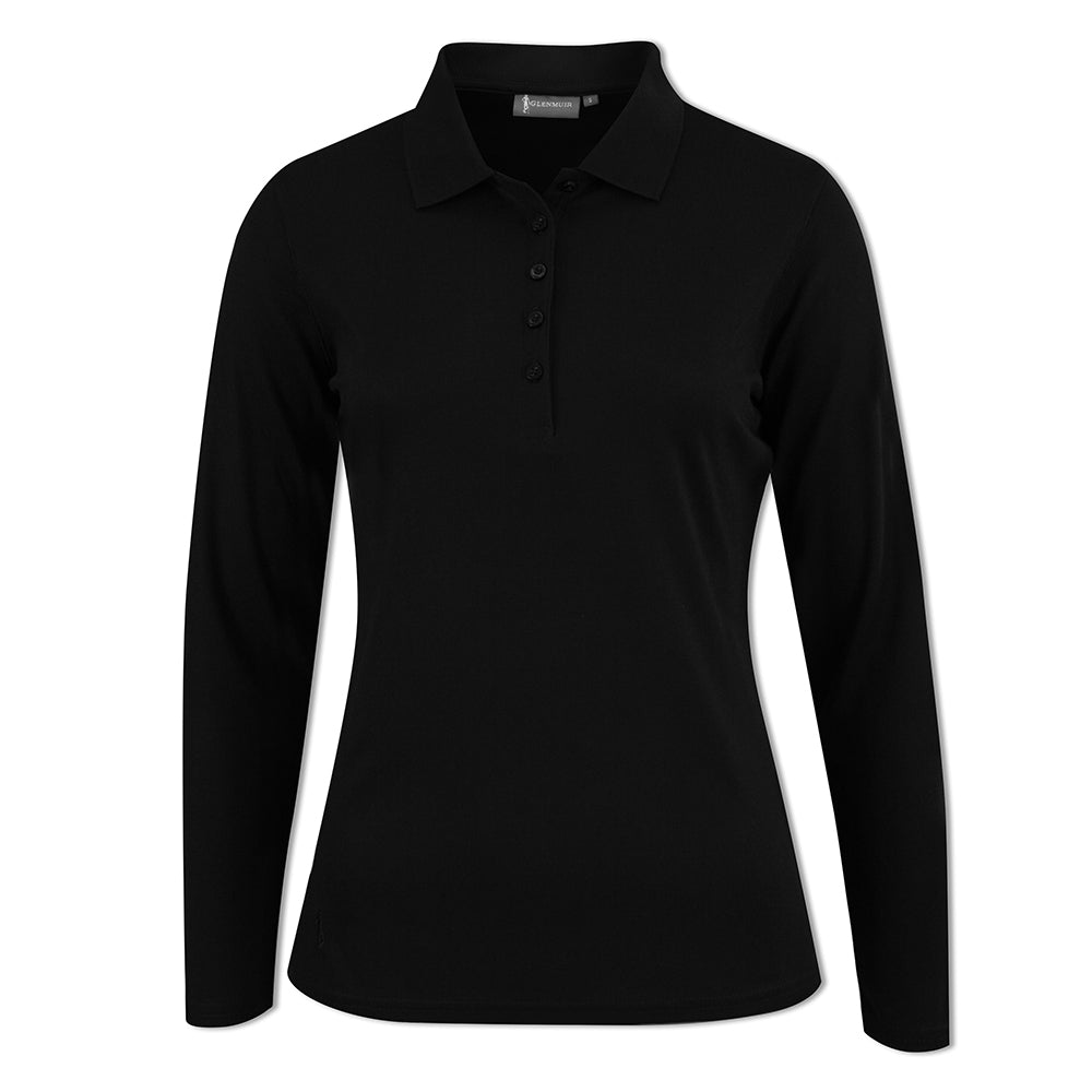 Glenmuir Ladies Long-Sleeve Pique Knit Polo with Stretch in Black