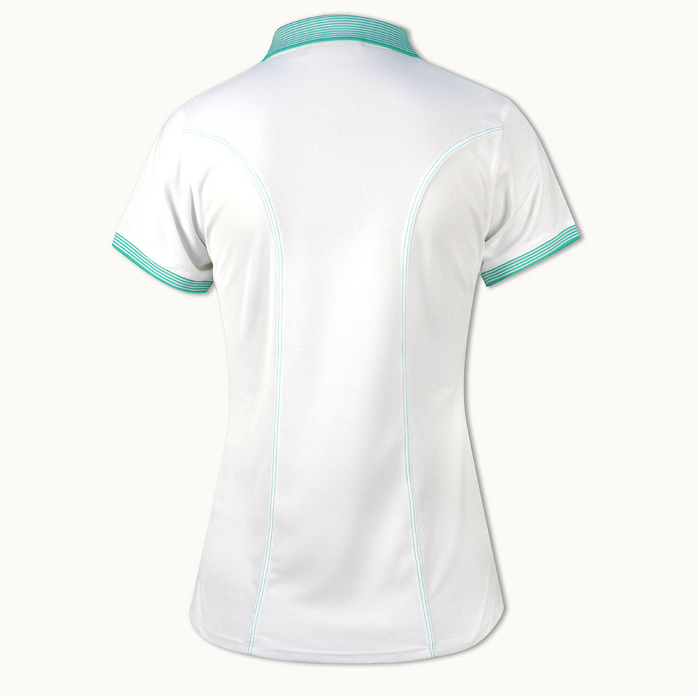 Glenmuir Short Sleeve Zip-Neck Pique Polo Shirt with UPF50 in White/Marine Green