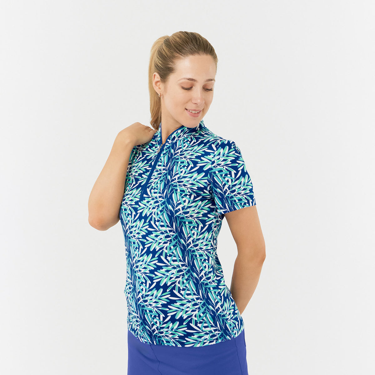 Pure Ladies Short Sleeve Polo in Palm Print Design