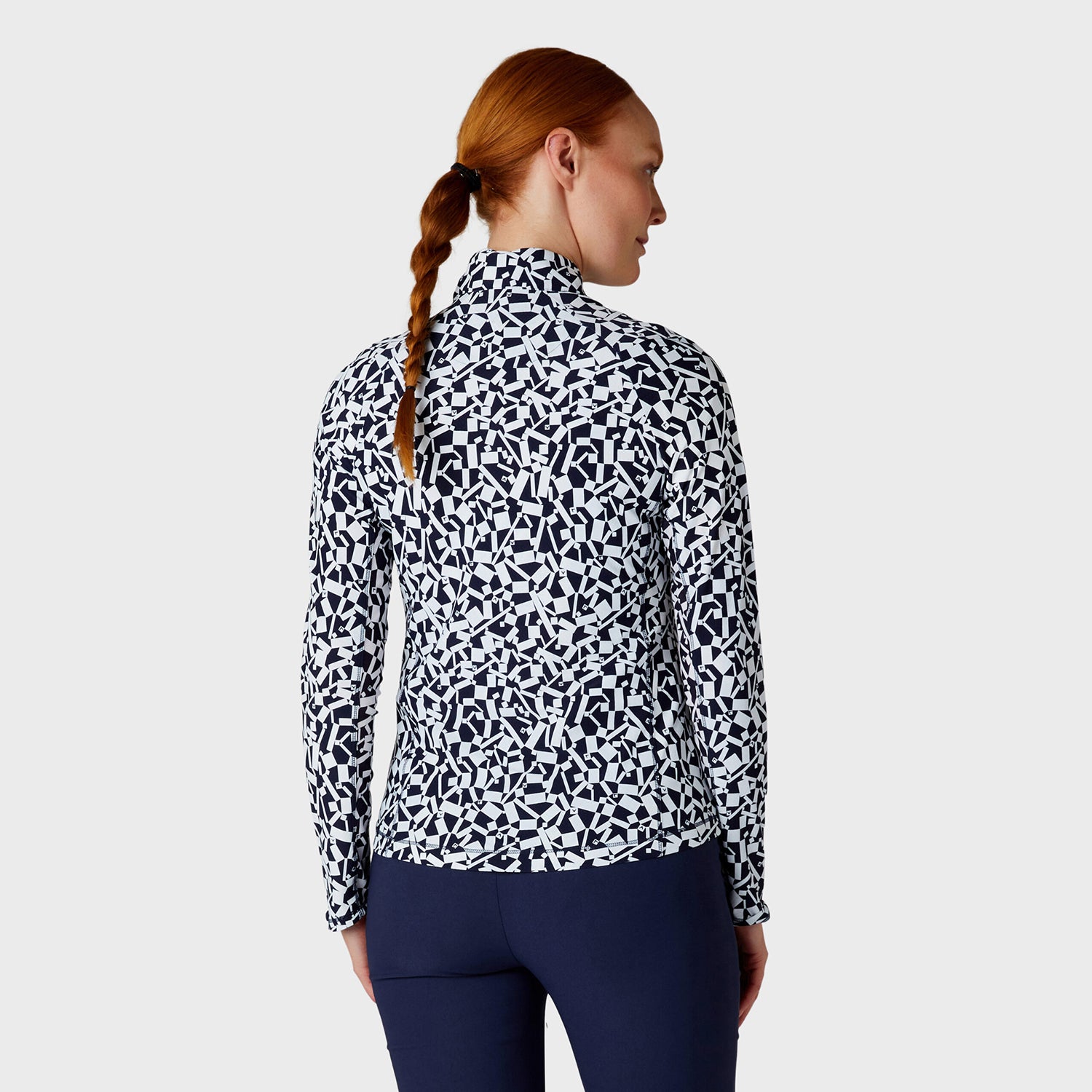 Callaway Ladies Two-Tone Geo Print Long Sleeve Top in Peacoat