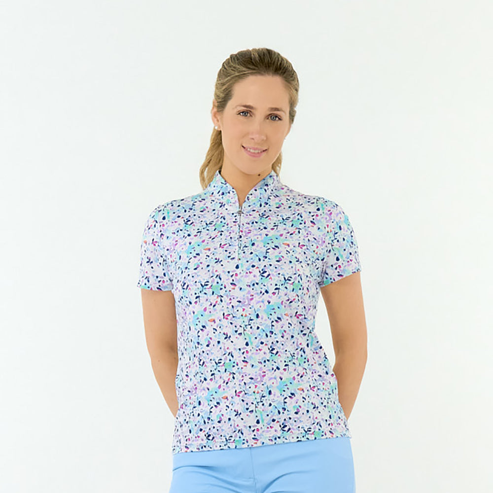 Pure Ladies Short Sleeve Polo in Multi-Coloured Print for Colourful Performance & Effortless Chic