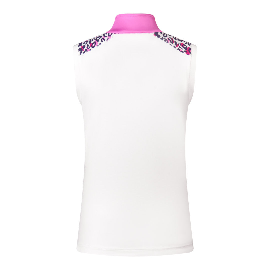 Pure Ladies Sleeveless Polo Shirt With Cheetah Print  On Shoulders