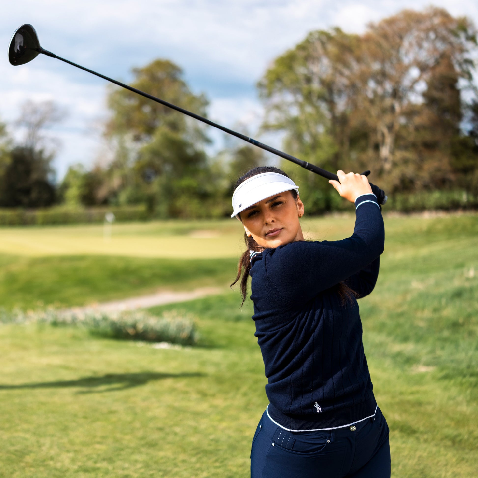 Glenmuir Ladies Navy Sweater with Flattering Ribbed Detailing