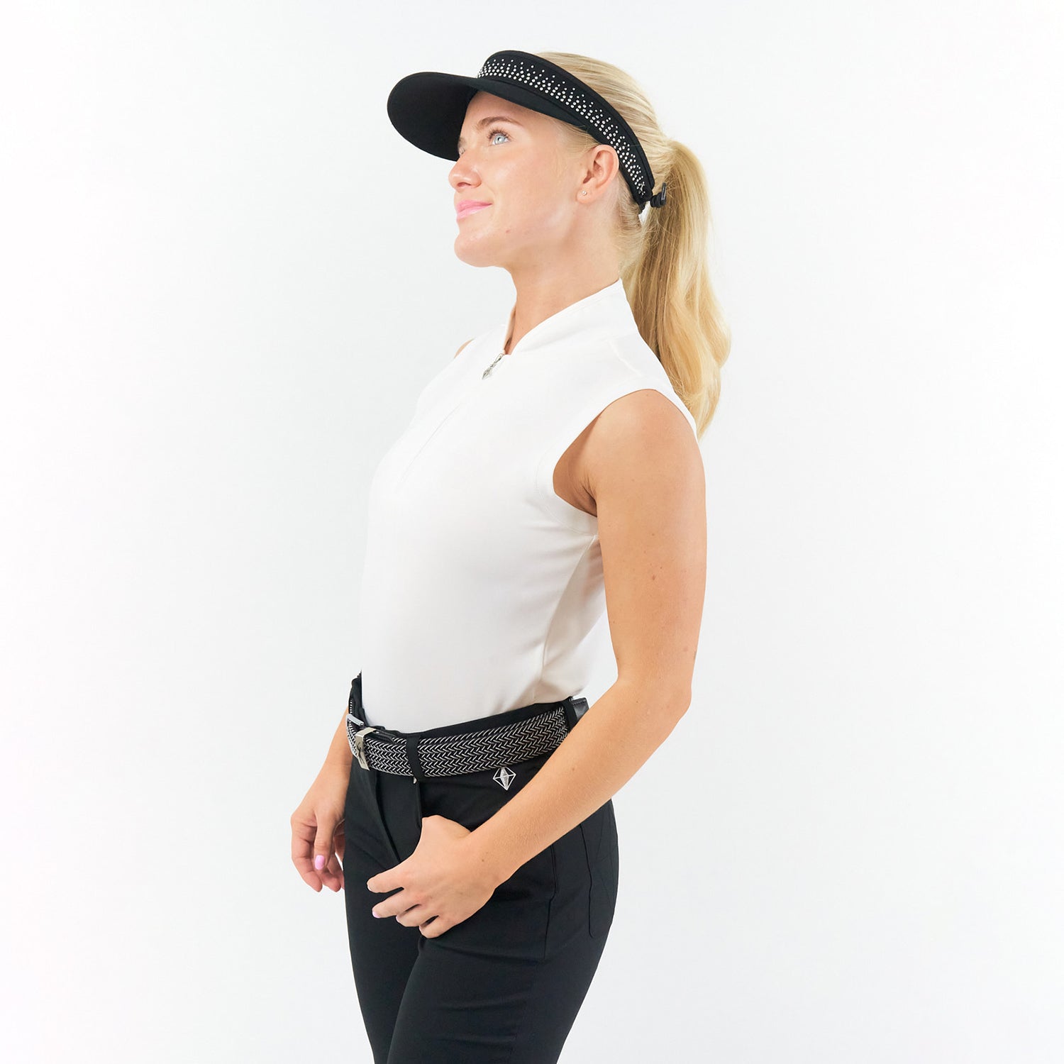 Surprizeshop Ladies Elasticated Braided Stretch Golf Belt in Black & White