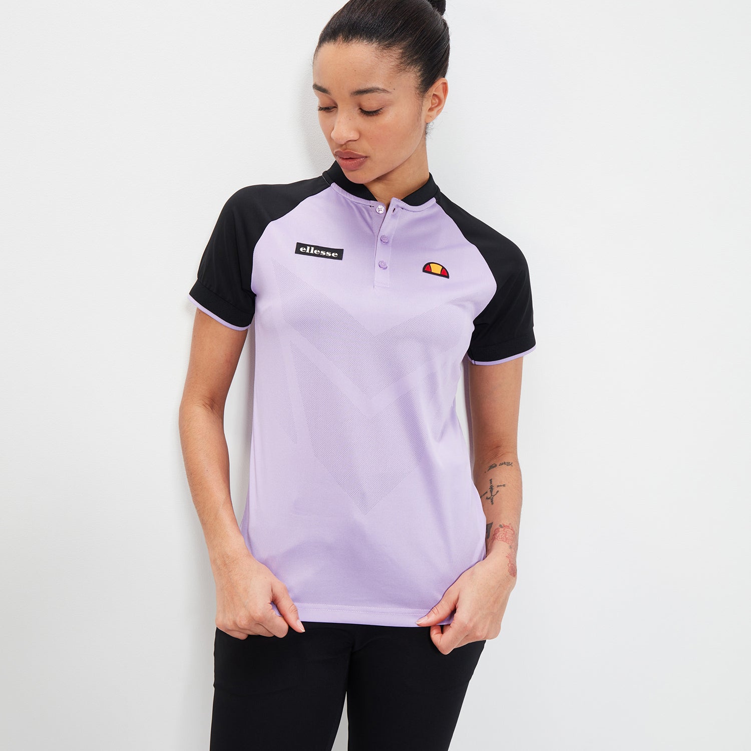 Ellesse Ladies Colour Block Short Sleeve Polo Shirt in Light Purple